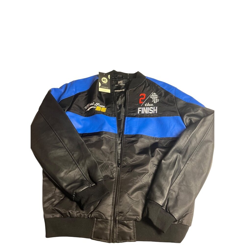 Riot Empire Mens M  Black & Blue "2 The Finish" Racing Jacket embroidered detail